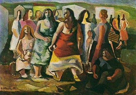 Obra de Emiliano Di Cavalcanti " Mulheres protestando" -  Ao fundo "Ária (Cantilena)" da "Bachianas Brasileiras nº 5"  de Heitor Villa-Lobos.